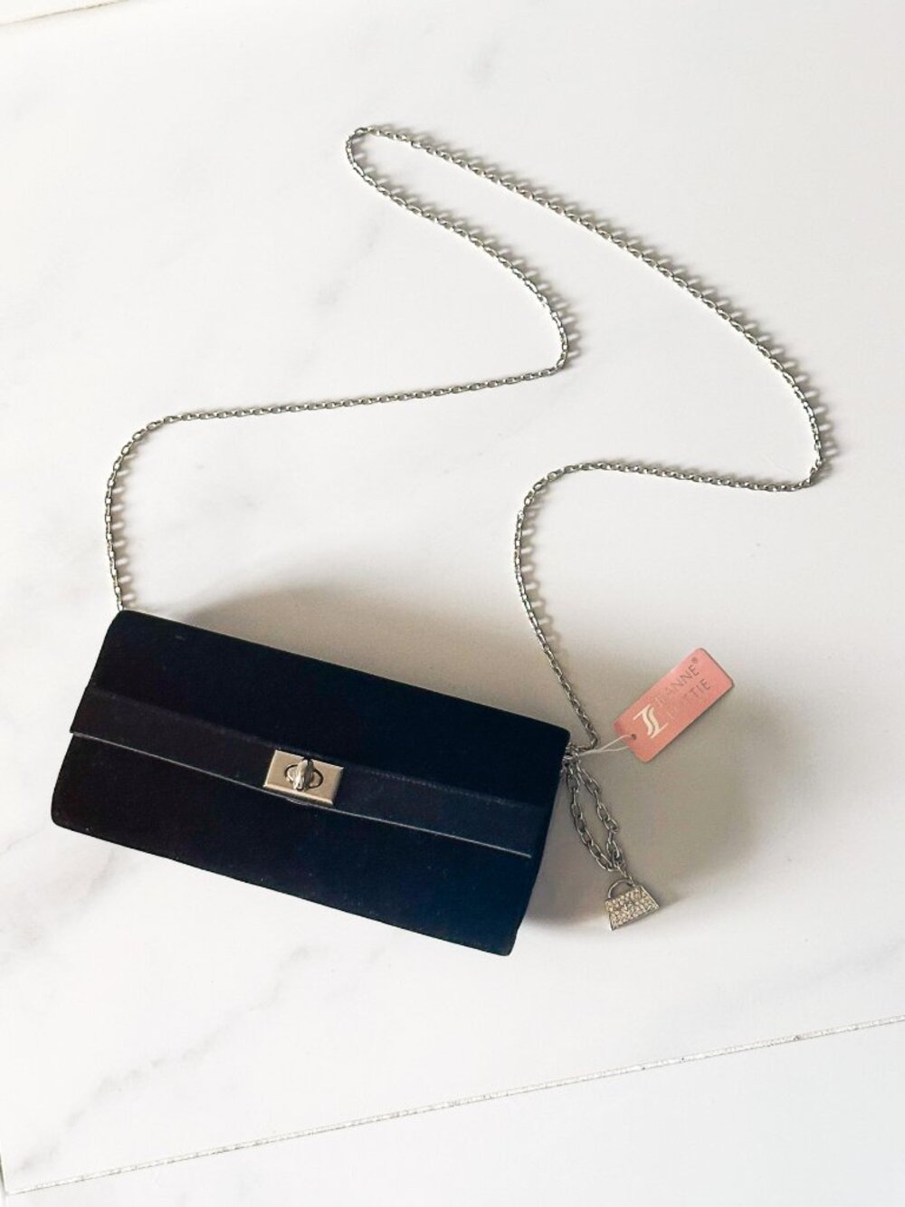 JEANNE LOTTIE Black Velvet & Faux Leather Twist Lock Evening Shoulder Bag Clutch
